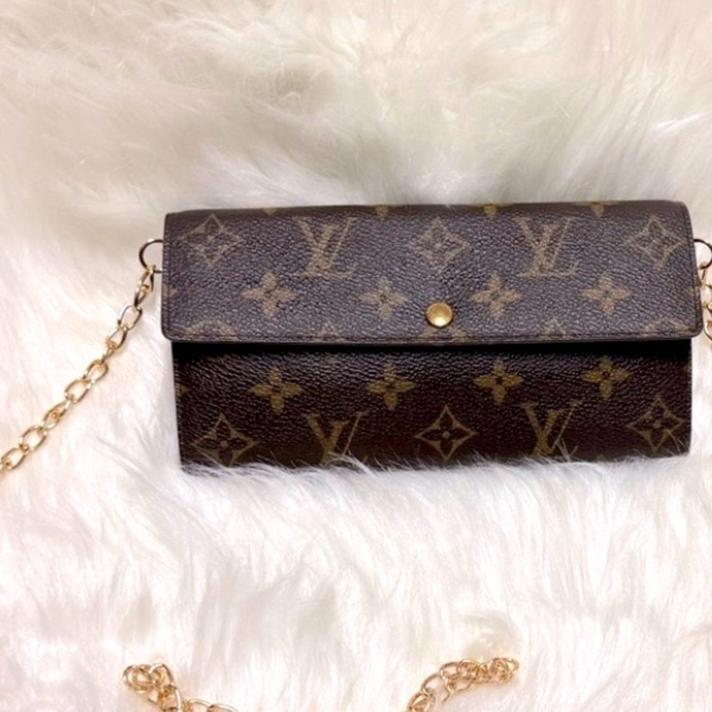 💯Authentic Louis Vuitton monogram long Sarah wallet with chain crossbody vintage